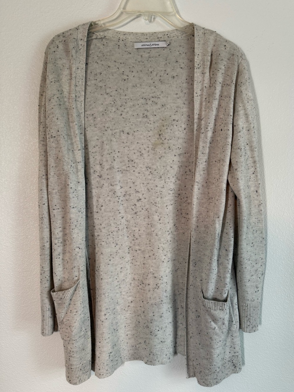 Open-Front Speckled Cardigan Sweater - Light Gray